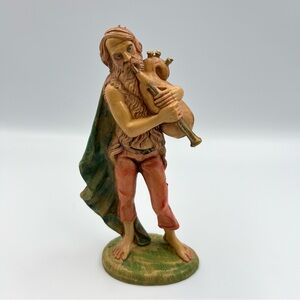 Vintage Italian Nativity Bagpiper Figure 7–8” Resin Hand Painted
